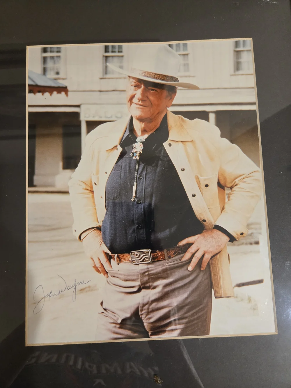 Framed Matted John Wayne Autographed Photo W Coa Behind Glass